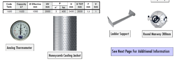 Marchisio Variable Capacity Tank, Conical Bottom, Model SPACTR1500, Welded Legs, Cooling Jacket, And Round Manway