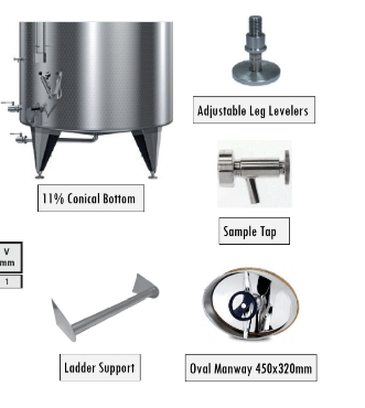 Marchisio Variable Capacity Tank, Conical Bottom, Model SPACTR2150, Welded Legs, Cooling Jacket, And Oval Manway